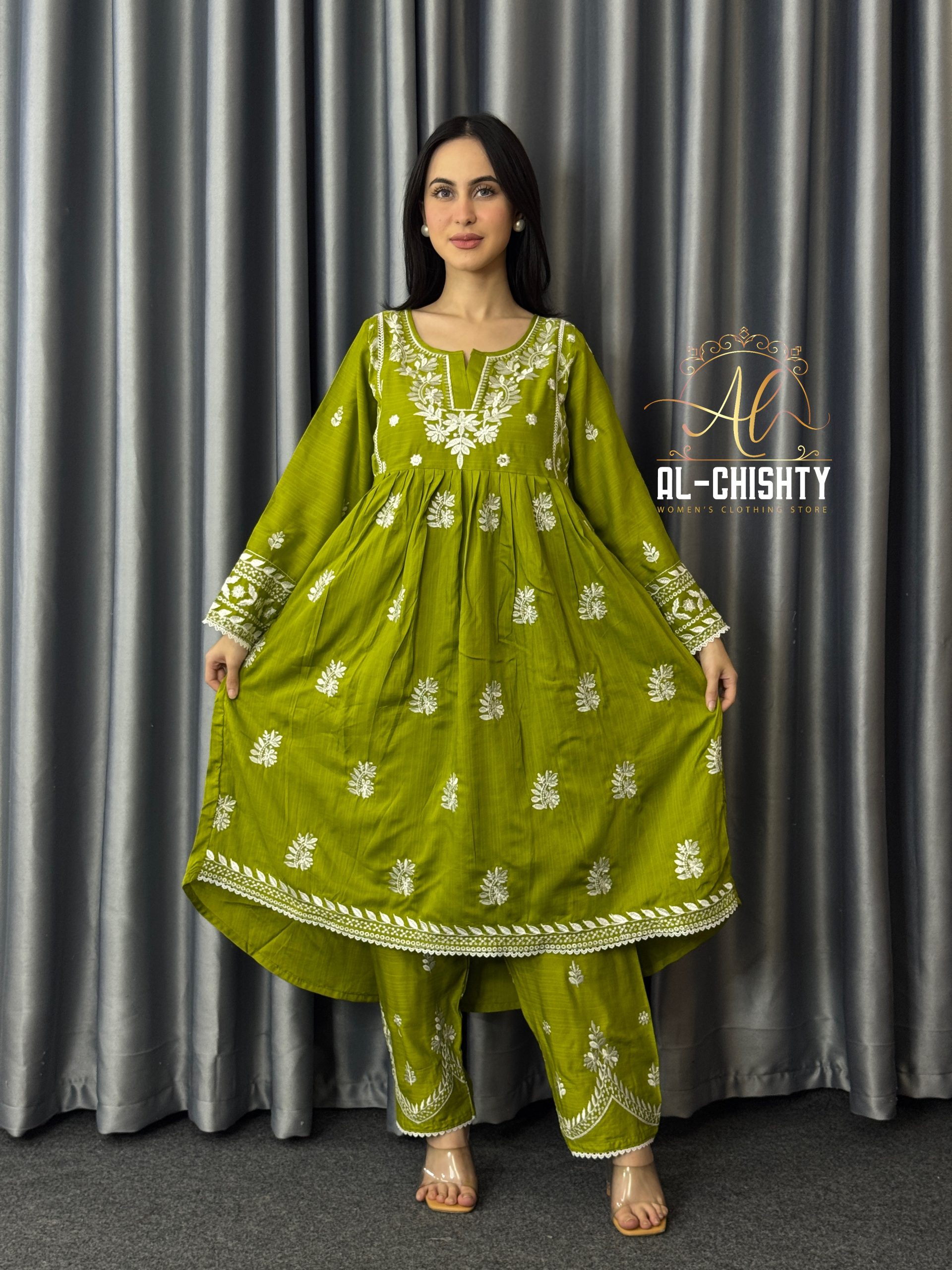 IMG_4450 Premium Cotton Embroidery Work Frock Set - Image 1