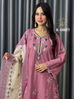Premium Cotton silk Embroidery 3Piece Set Ready To Wear collection - Image 4