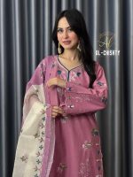 Premium Cotton silk Embroidery 3Piece Set Ready To Wear collection - Image 3